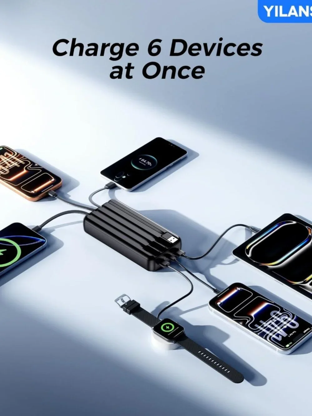 High-Capacity 50000mAh Portable Charger, 22.5W Power Bank with 4 Built-in Cables